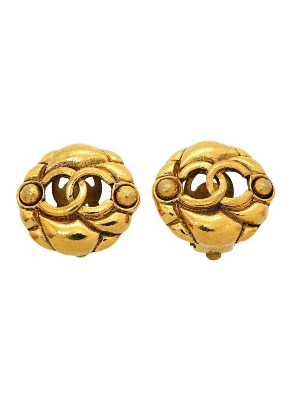 Chanel Earrings Vintage CC Logo Round Circle Gold Plated